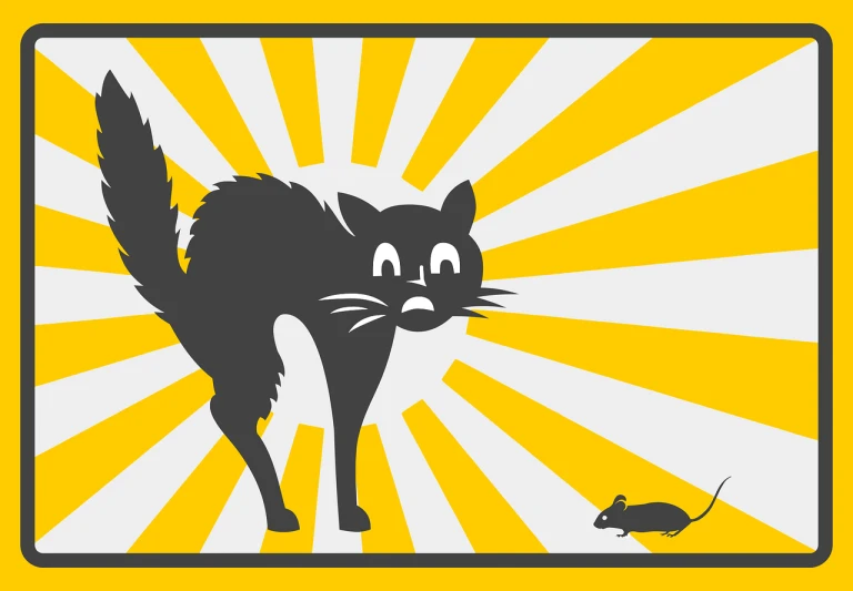 a picture of a cat and a mouse, an illustration of, inspired by Lotte Reiniger, shutterstock, attack vector, worksafe. illustration