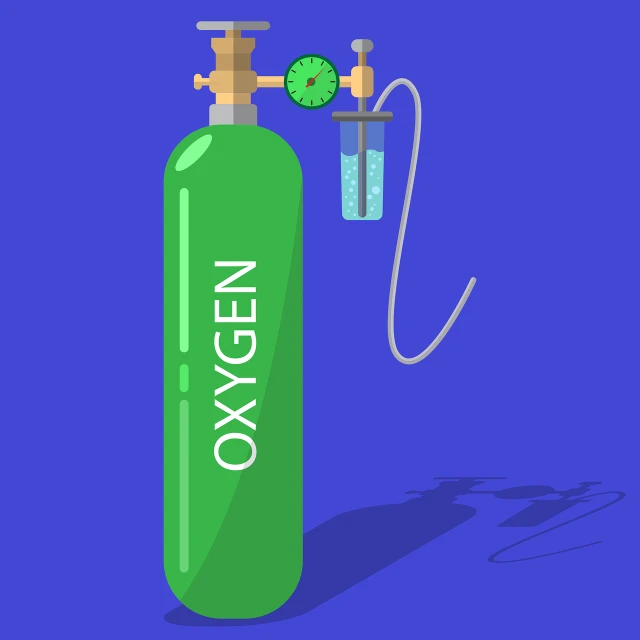 a green oxygen bottle with a clock on it, an illustration of, flat - color, with a blue background, luxury equipment, oxygen tank