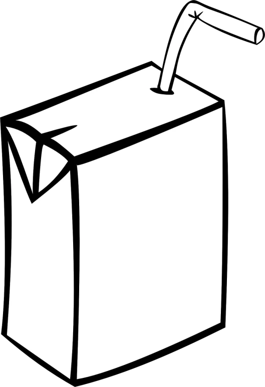 a carton of milk with a straw sticking out of it, lineart, by Andrei Kolkoutine, pixabay, digital art, black backround. inkscape, backfacing, cereal box, black and white clothes