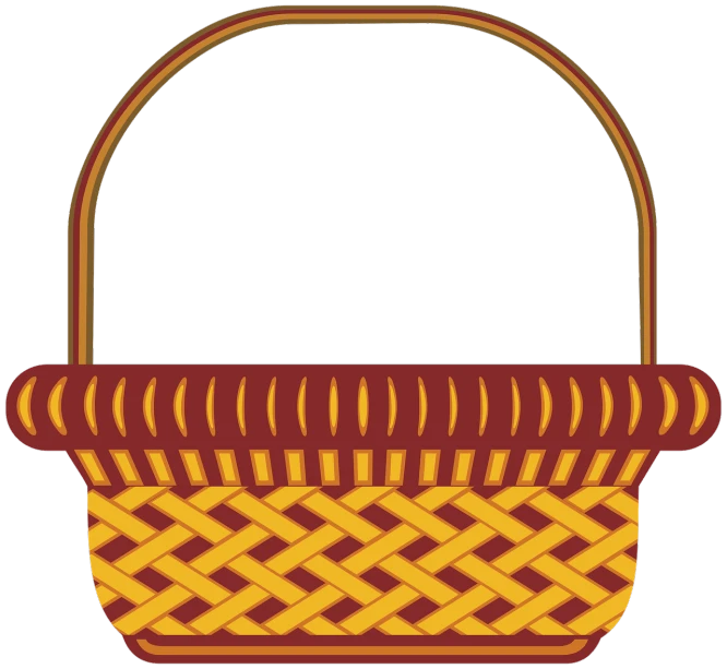 a wicker basket with a handle, a digital rendering, inspired by Shūbun Tenshō, stylized border, red and yellow scheme, ( ( dark skin ) ), dark color scheme