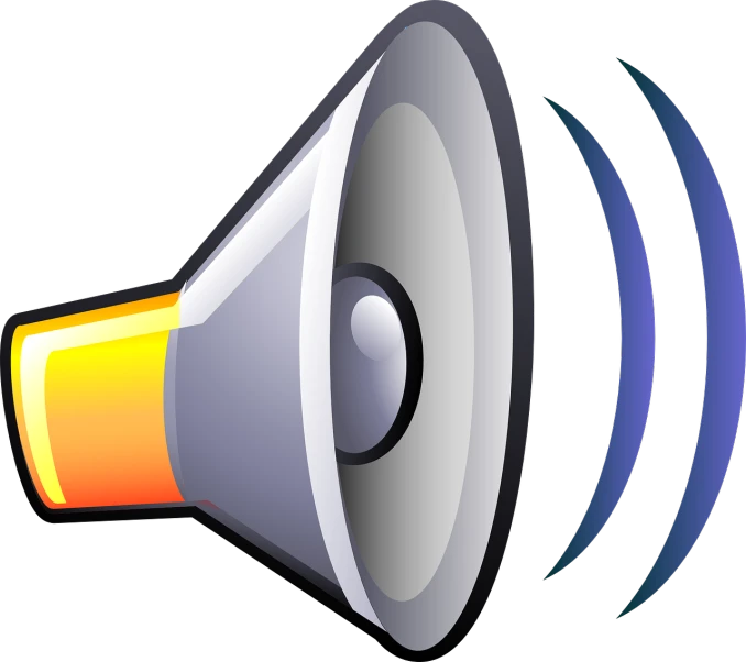 a megaphone with sound waves coming out of it, an illustration of, by Tom Carapic, pixabay, horns with indicator lights, front left speaker, no gradients, detailed zoom photo