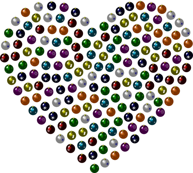 a heart made out of christmas balls on a black background, a digital rendering, pixabay, spritesheet, beads of sweat, y 2 k, shaped picture