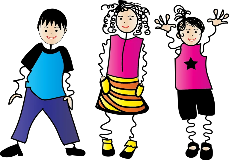 a couple of people standing next to each other, a cartoon, by Abidin Dino, trending on pixabay, hurufiyya, kids playing, with a black background, happy friend, arabic!