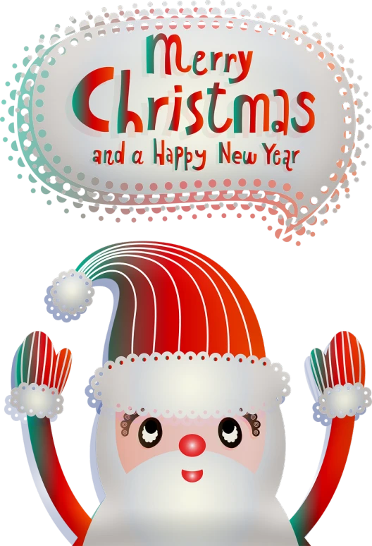 a santa clause holding a sign that says merry christmas and a happy new year, a digital rendering, by Rhea Carmi, shutterstock, naive art, on black background, poster illustration, clown waving hello, cartoonish vector style