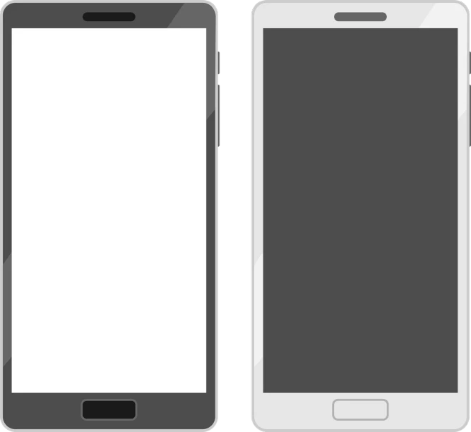 a white and black cell phone next to each other, pixabay, computer art, android phones, flat grey color, screenshot, semi-transparent