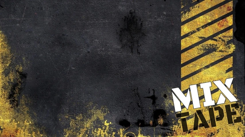 a close up of a yellow and black sign, graffiti art, by The Mazeking, deviantart, graffiti, background image, dark grey background, dirt road background, metal with graffiti on the side