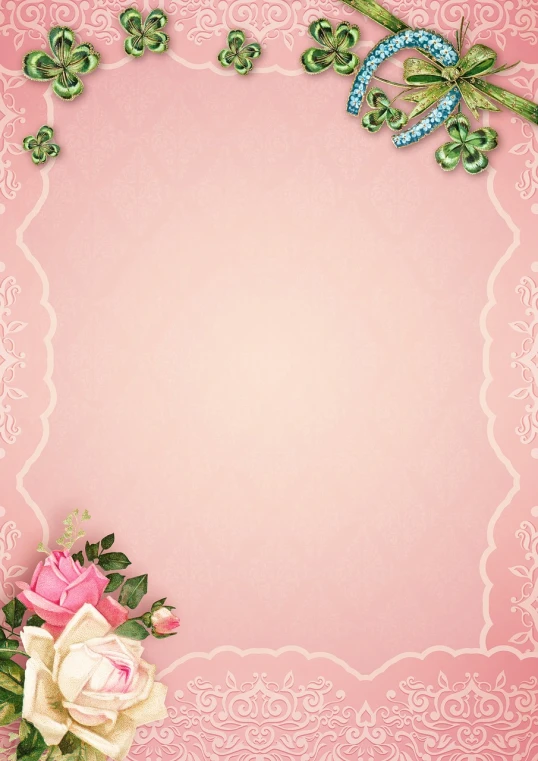 a frame with flowers and a butterfly on a pink background, inspired by Cindy Wright, baroque, victorian lace, high res, with ornate jewelled, roses background