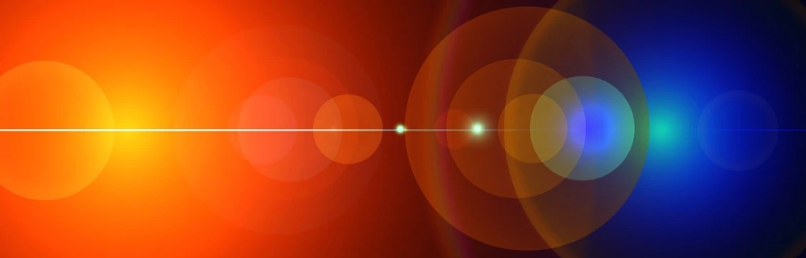 a close up of a red and blue light, a digital rendering, by Anna Füssli, pixabay, digital art, orange backgorund, orbs, of a ufo propulsion system, plain red background