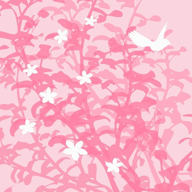 a couple of birds sitting on top of a tree, an illustration of, inspired by Aaron Douglas, arabesque, field of pink flowers, poster illustration, jasmine, beautiful high resolution