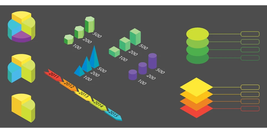 a bunch of different colored shapes on a black background, a diagram, polycount, analytical art, incredible isometric screenshot, color vector, green charts, asset on grey background