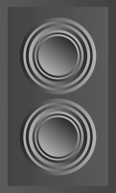 a black and white photo of two circles, vector art, inspired by Victor Vasarely, stage speakers, hq 4k phone wallpaper, grey metal body, tower