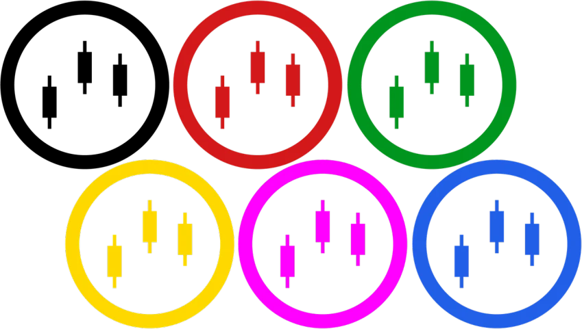 a bunch of different colored circles on a black background, inspired by Shūbun Tenshō, dau-al-set, candles!, runic rings, ghostbusters proton pack, 2 5 6 x 2 5 6 pixels