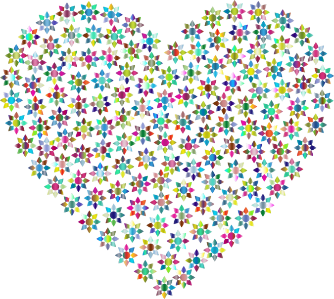 a heart made of multicolored stars on a black background, inspired by Lisa Frank, pixabay, flowers!!!!, screen cap, stereogram, clipart