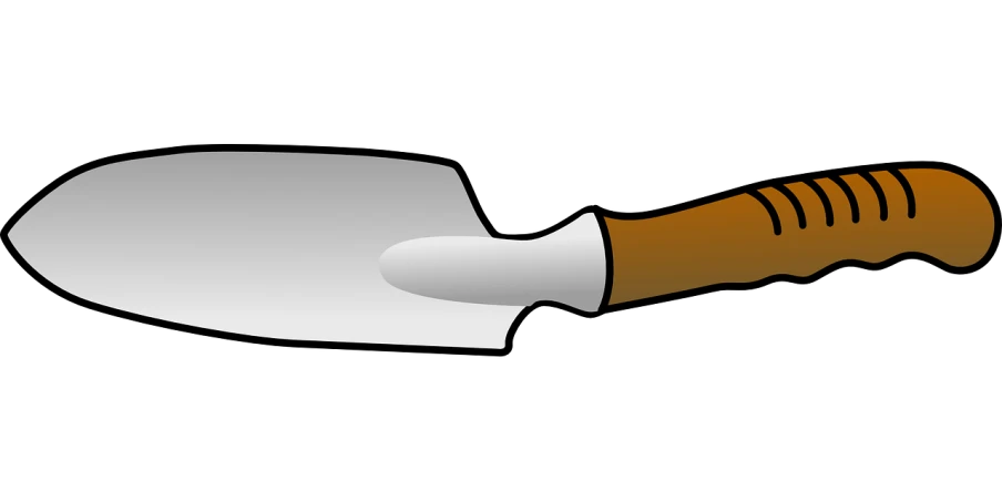 a shovel with a wooden handle on a black background, vector art, by Andrei Kolkoutine, pixabay, markiplier with a knife, gradient brown to white, brick, seen from below