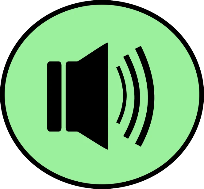 a sound icon in a green circle, an illustration of, by Tom Carapic, pixabay, on a flat color black background, smooth oval head, cone, volume lights