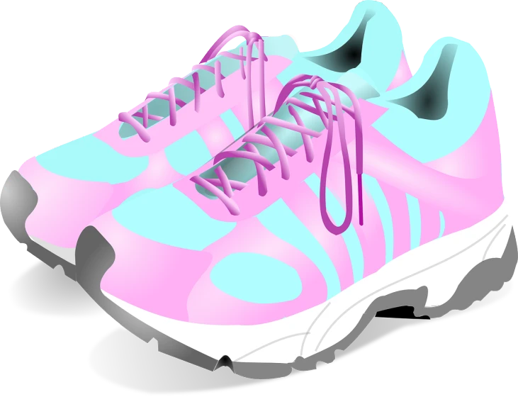 a pair of pink and blue running shoes, a digital rendering, pixabay, renaissance, pink clothes, high res, ( ( ( colorful ) ) ), cartoonish and simplistic