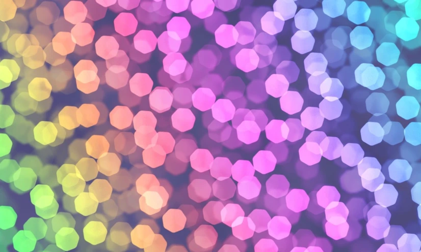a close up of a bunch of multicolored lights, a digital rendering, inspired by Henri-Edmond Cross, pointillism, soft light 4 k in pink, hexagons, bokeh photo