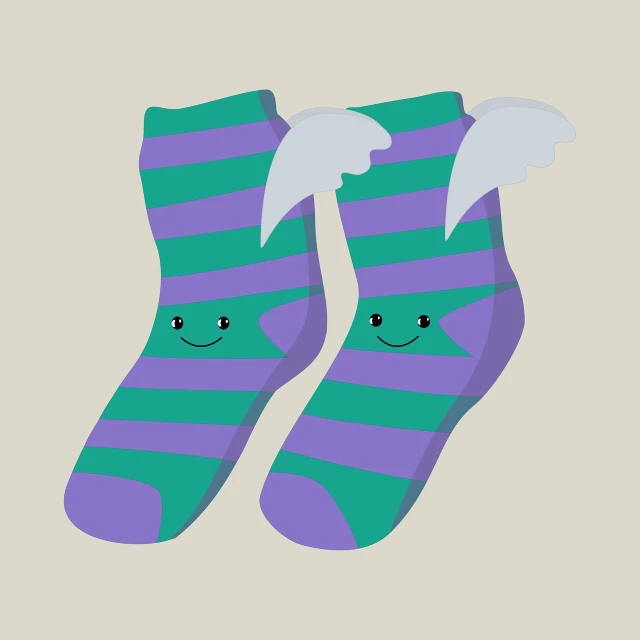 a pair of socks with wings on them, naive art, cute digital art, striped, on simple background, smile