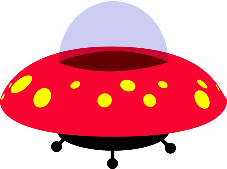 a red object with yellow spots on it, concept art, pop art, flying saucer, [ floating ]!!, clipart, in intergalactic japan