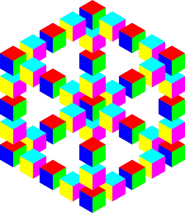 a group of multicolored cubes on a black background, inspired by Victor Moscoso, optical illusion, symmetry illustration, mendelbrot fractal, incredible isometric screenshot, aaaaaaaaaaaaaaaaaaaaaa