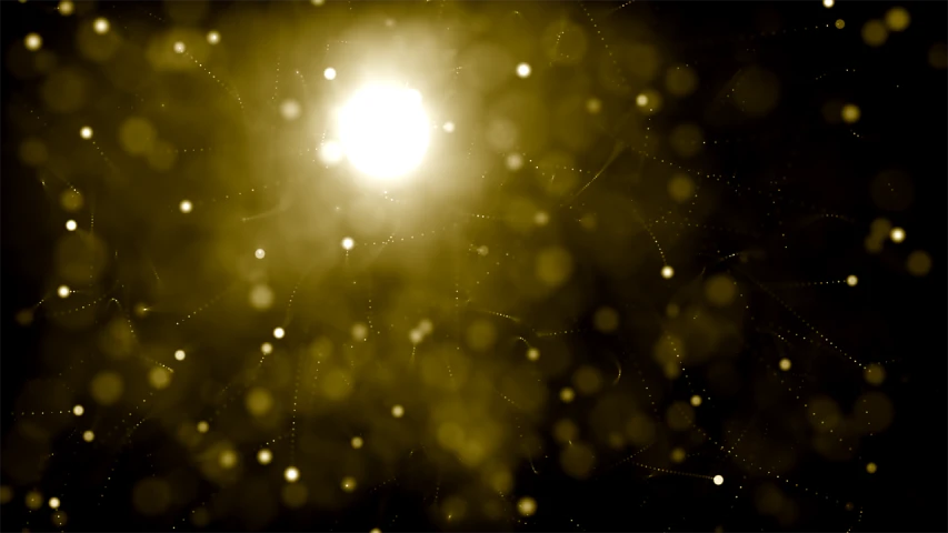 a bright light shines brightly on a black background, digital art, gold speckles, dust molecules, sepia sun, bokeh photo