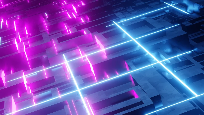 a close up of a computer screen with neon lights, digital art, shutterstock, isometric 3d render, hq 4k phone wallpaper, maze-like, pink and blue neon