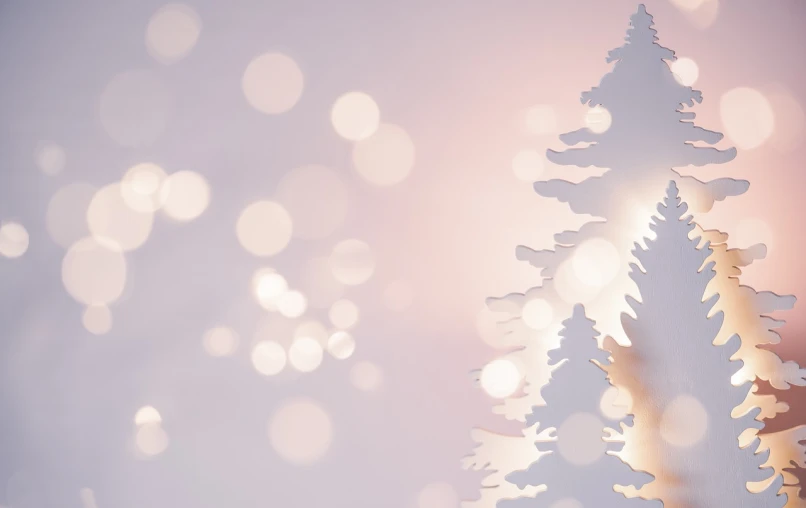 a close up of a snow covered tree, trending on cg society, digital art, glowing paper lanterns, light background, laser cut, fir trees