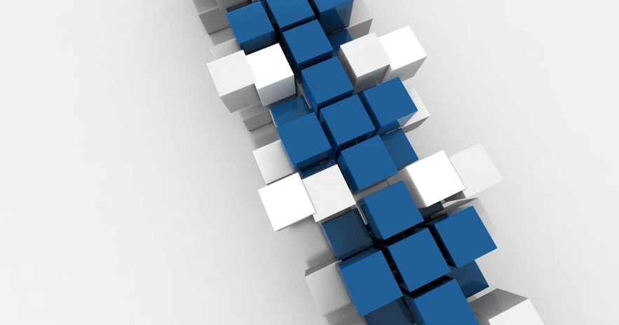 a group of blue and white cubes sitting on top of each other, a 3D render, modern very sharp photo