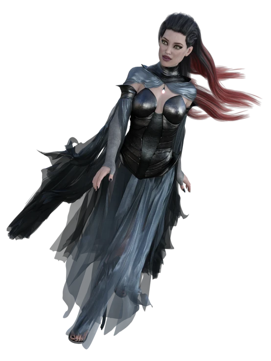 a woman in a black dress with red hair, inspired by senior character artist, polycount contest winner, fantasy art, torn cape, ingame image, ghostly necromancer, 8k octae render photo