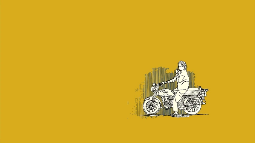a man riding on the back of a motorcycle, a sketch, by Saurabh Jethani, minimalism, yellow wallpaper, crepax, banner, diner background