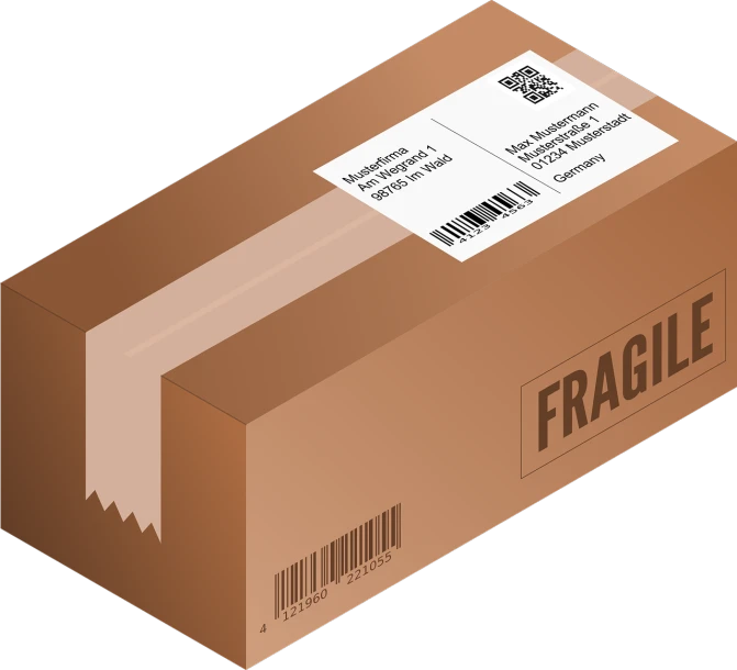 a fragile shipping box on a black background, pixabay, digital art, telegram sticker, barcode, isolated on white background, toy package