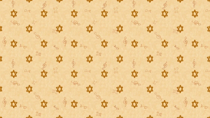 a pattern with a star of david on it, a digital rendering, inspired by Katsushika Ōi, music notes, textured parchment background, 2 meters, made with illustrator