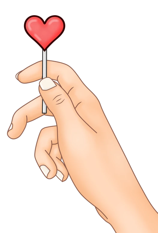 a hand holding a red heart on a stick, a digital rendering, by Andrei Kolkoutine, conceptual art, thin soft hand holding cigarette, vector drawing, sharp fingernails, with a black background