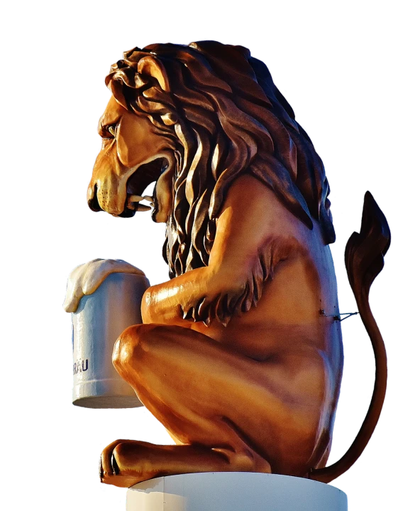 a statue of a lion sitting on top of a toilet, a statue, by Howard Lyon, featured on zbrush central, fine art, drinking a beer, from wheaton illinois, lion icon, painted in high resolution