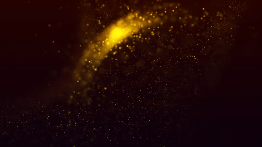 a close up of a yellow light on a black background, shutterstock, digital art, glowing glittery dust in the air, golden curve composition, blurred and dreamy illustration