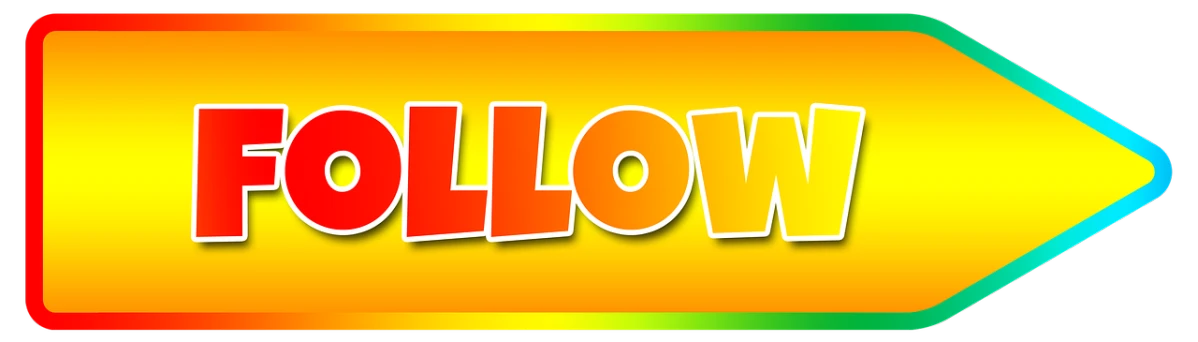 a colorful arrow with the word follow on it, flickr, halloween, gradient yellow, anime!!, billboard image