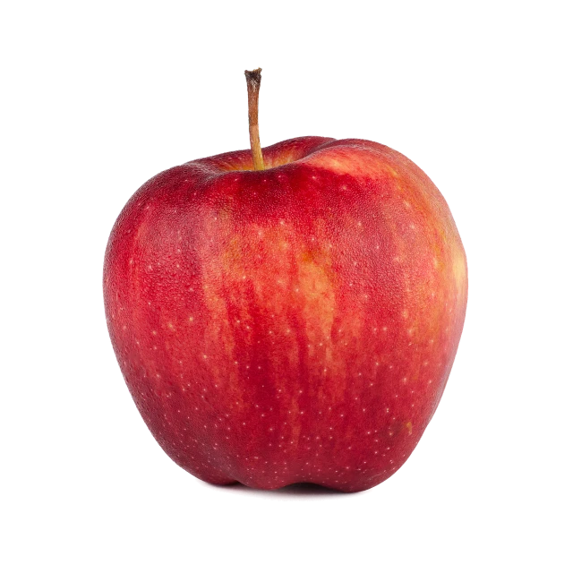 a close up of a red apple on a black background, a digital rendering, hyperrealism, miniature product photo, productphoto, full body image, side view centered
