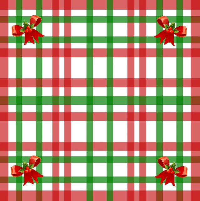 a plaid christmas background with red and green bows, mingei, background(solid), sicilian, vivid)