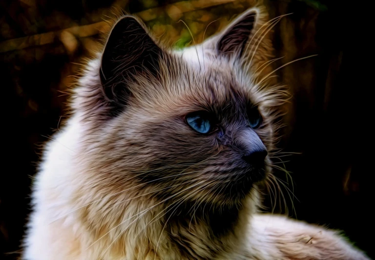 a close up of a cat with blue eyes, a digital painting, furry art, texturized, ragdoll cat, focused photo, close - up profile