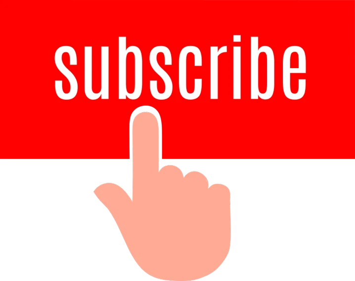 a hand touching the word subscribe on a red and black background, a picture, simple cartoon, screen cap, cute:2, magazine