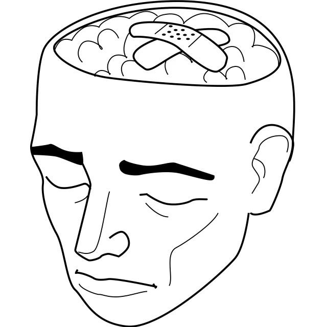 a drawing of a man's head with pills in it, lineart, wikihow illustration, candy brains and broken bones, hd illustration, white head