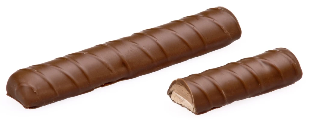 two pieces of chocolate sitting on top of each other, a picture, single long stick, product photograph, ice cream, weenie