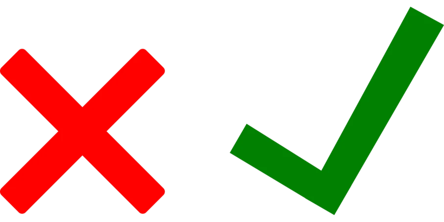 a green tick and a red cross on a black background, deviantart, de stijl, arrow, left, k, left trad