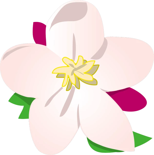 a white flower with green leaves on a white background, an illustration of, inspired by Masamitsu Ōta, white and pink, fully colored, vanilla, lemon