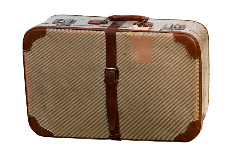 a piece of luggage sitting on top of a table, a portrait, pixabay, 1 9 7 0's, isolated, front side view full sheet, tattered