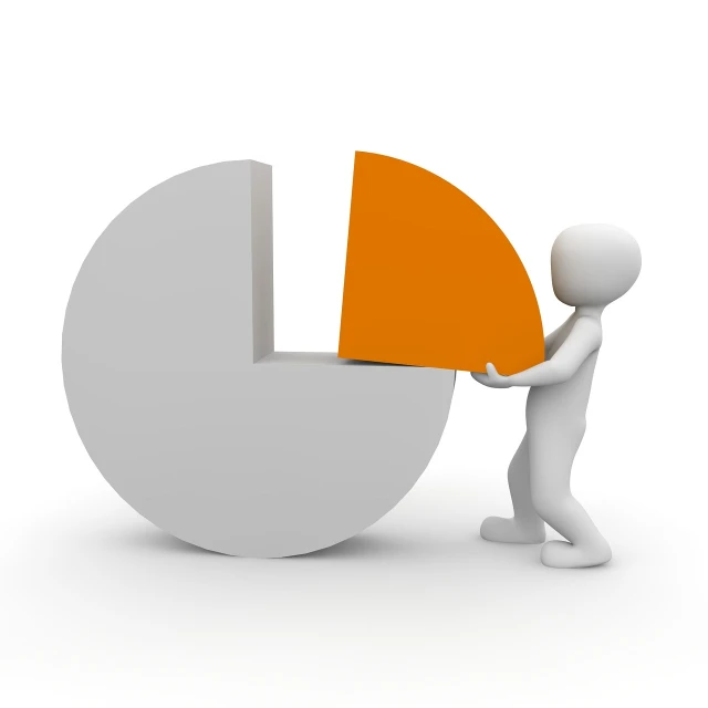 a person standing next to a pie chart, trending on pixabay, 3 d animation, holding a stuff, half body photo, an orange