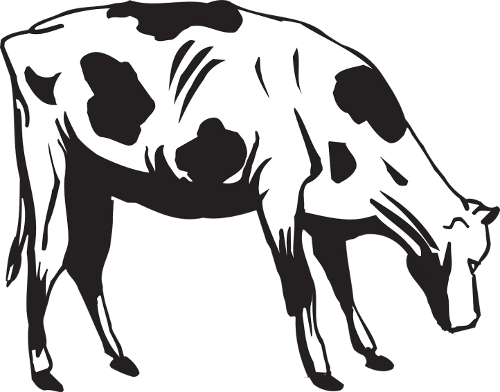 a black and white drawing of a cow, a digital rendering, pixabay, lascaux, !!! very coherent!!! vector art, hyena, ready to eat