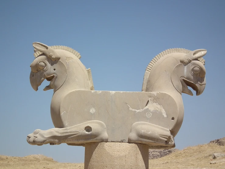 a close up of a statue of a horse, flickr, ancient persian city, twins, fun pose, contest winning masterpiece