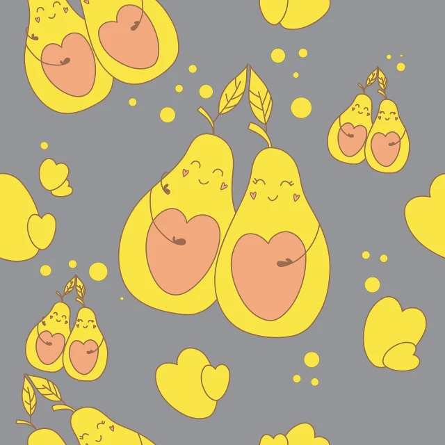 a couple of pears that are next to each other, vector art, tumblr, anime screenshot pattern, banana color, pregnant, on a gray background