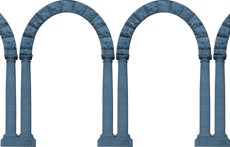 a couple of arches that are next to each other, an ambient occlusion render, inspired by Romano Vio, romanesque, cyan, 1128x191 resolution, pillar, photoscanned